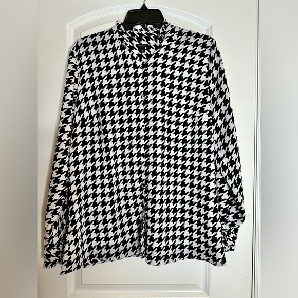 Ann Taylor Factory Black and White Houndstooth Button Down Shirt Dozr L - Picture 1 of 7